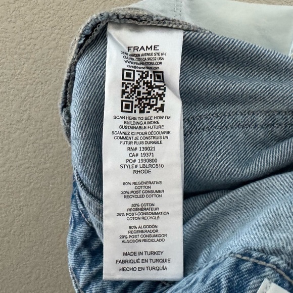 Frame Barrel Jeans 29 Raw Cuff Curved Rhode Light Wash Denim Blue Classic - Picture 13 of 15